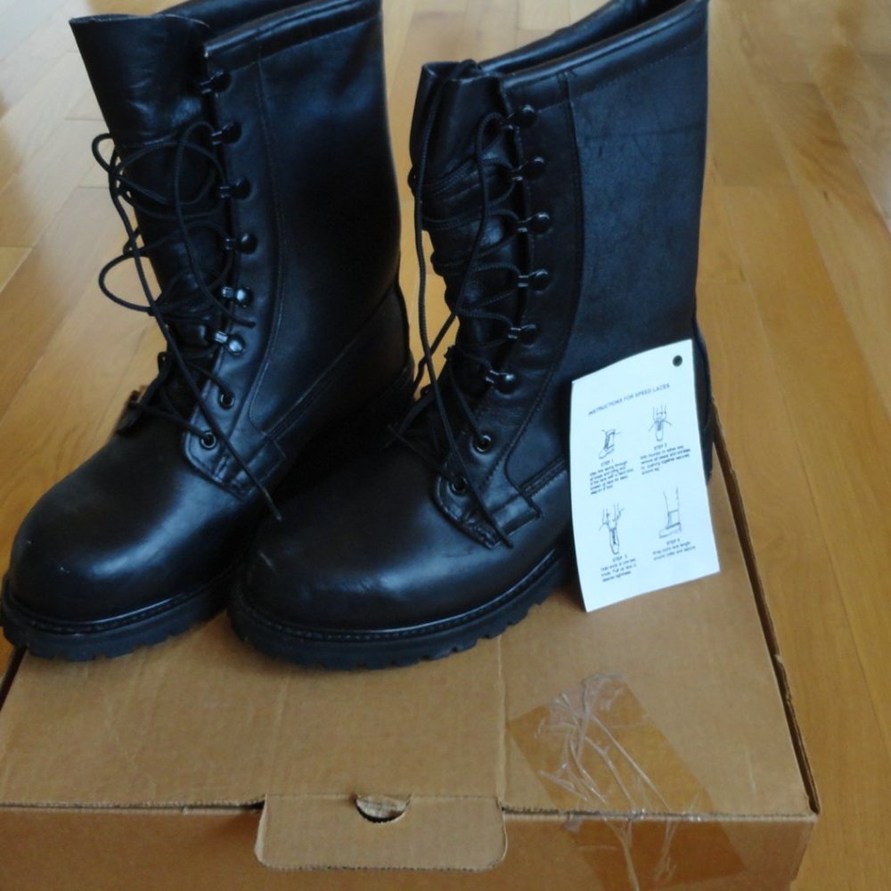 Military/combat black leather boots. Cold/wet intermediate.